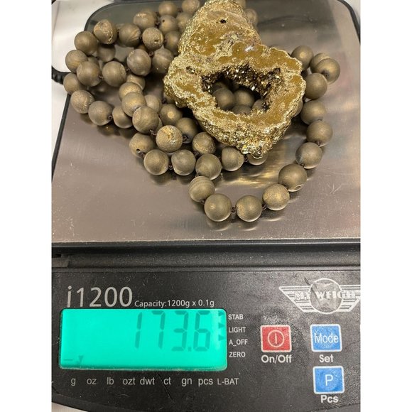 Pyrite Fools Gold Long Large Necklace Open Slice Pyrite Beads Statement Piece - Picture 10 of 10